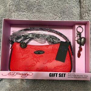 Ed Hardy Vibrant Red Baguette Bag Set
